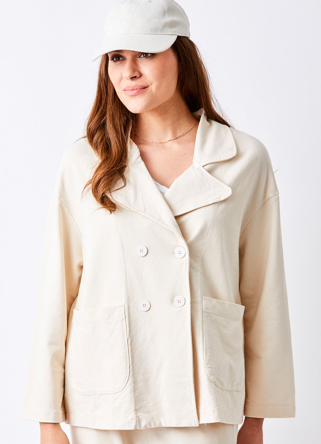 Jerry French Terry Double Breasted Jacket : Butter Cream