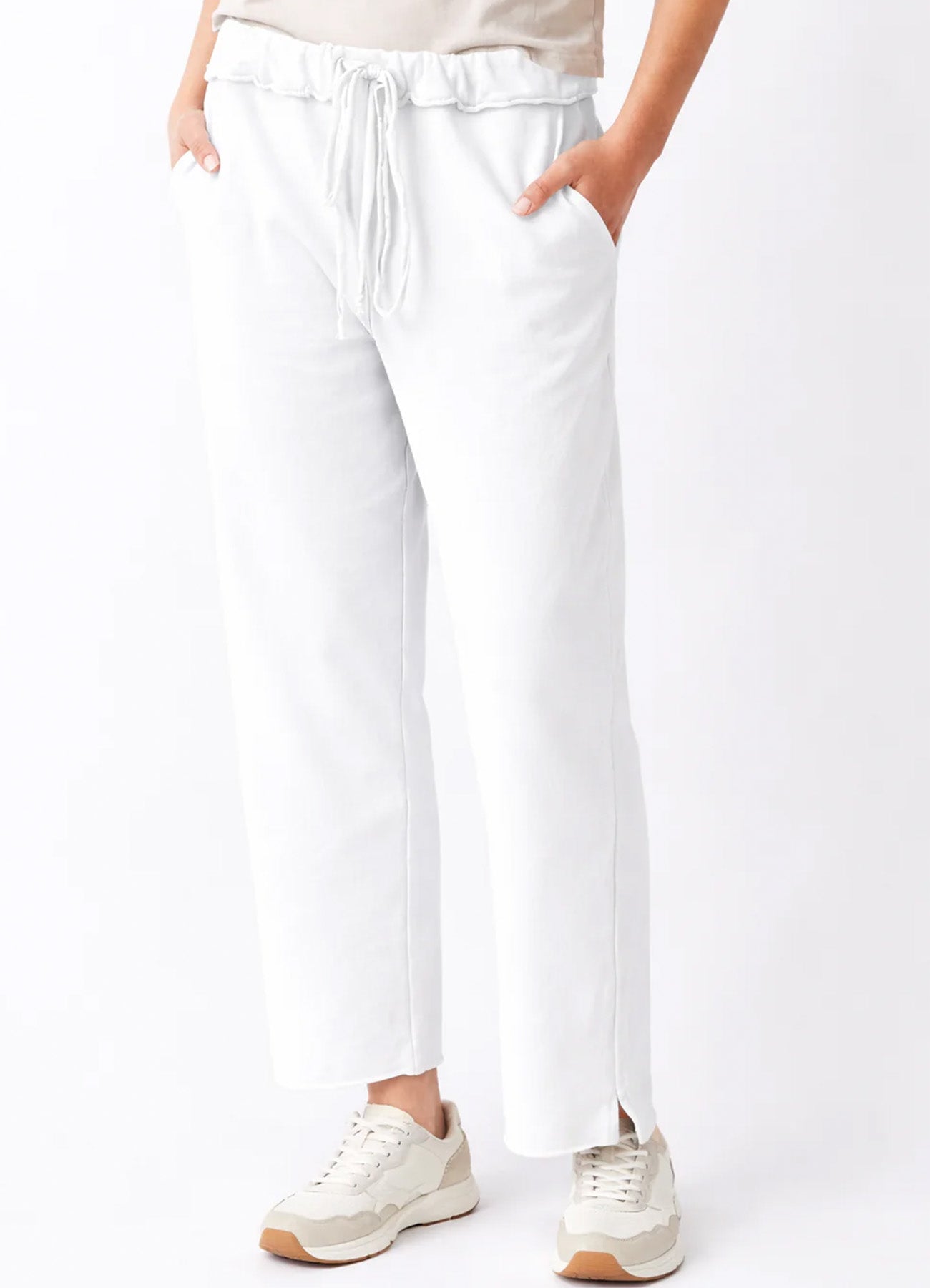 Windy Wide Leg Cropped Joggers : White
