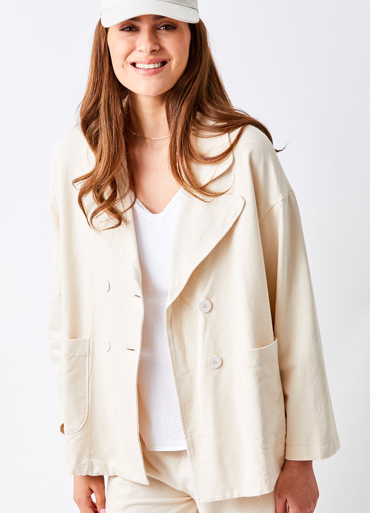Jerry French Terry Double Breasted Jacket : Butter Cream