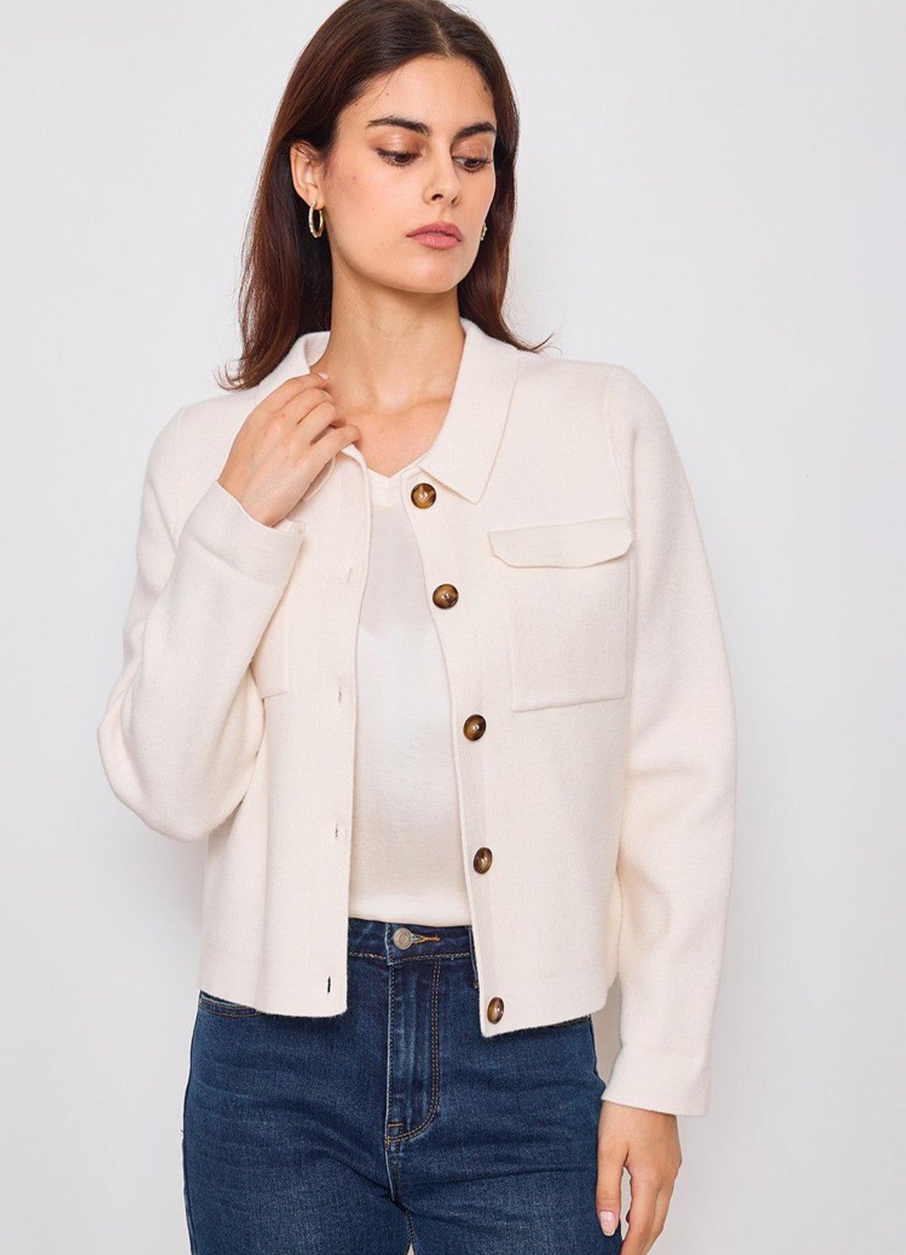 Gilet Court Boutonn : Cream