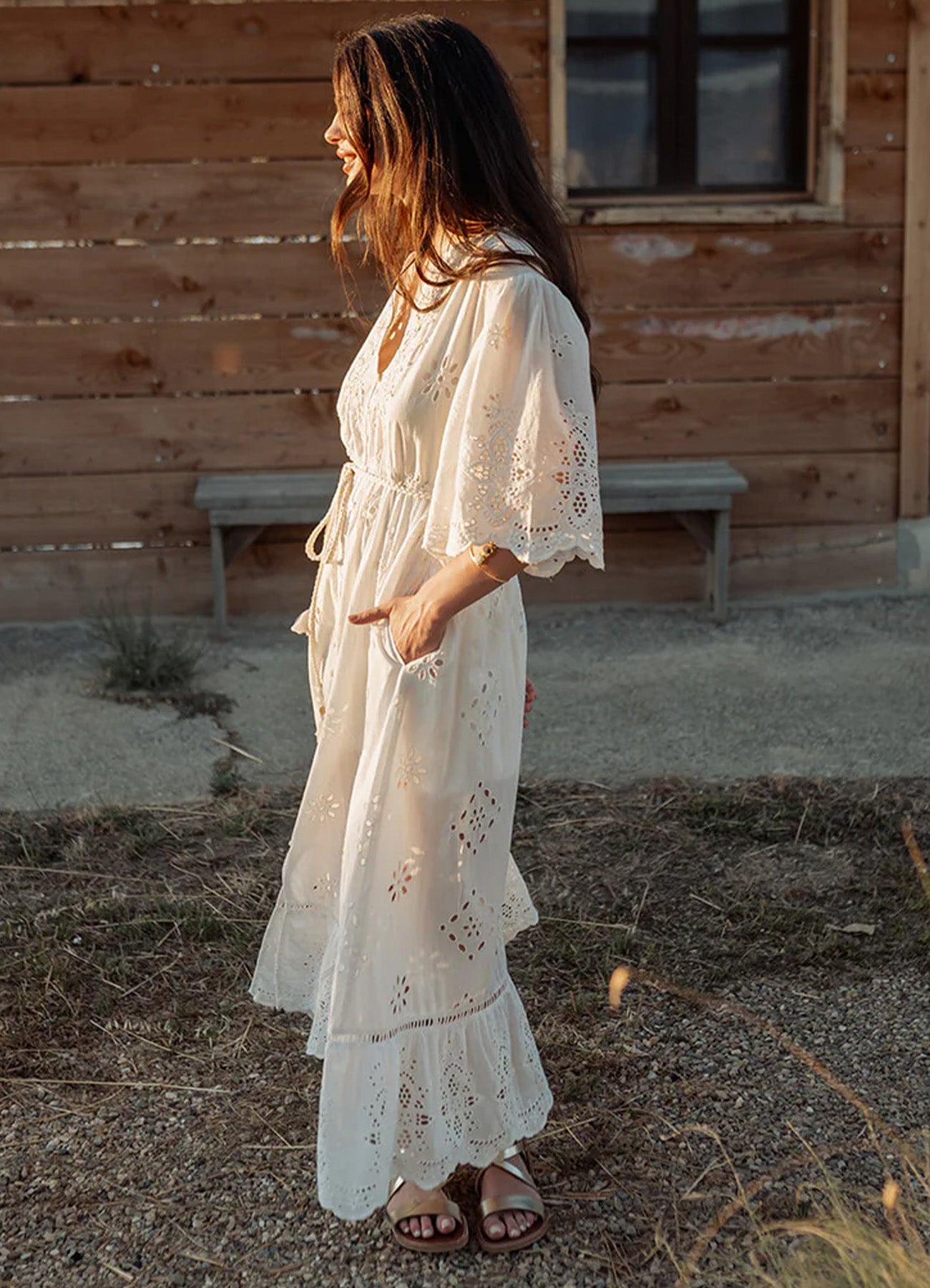 Long Dress Short Sleeves : White