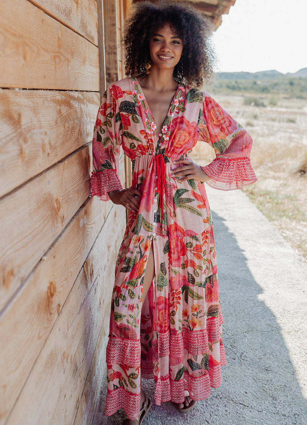 Long Sleeves Long Dress : Multicolor