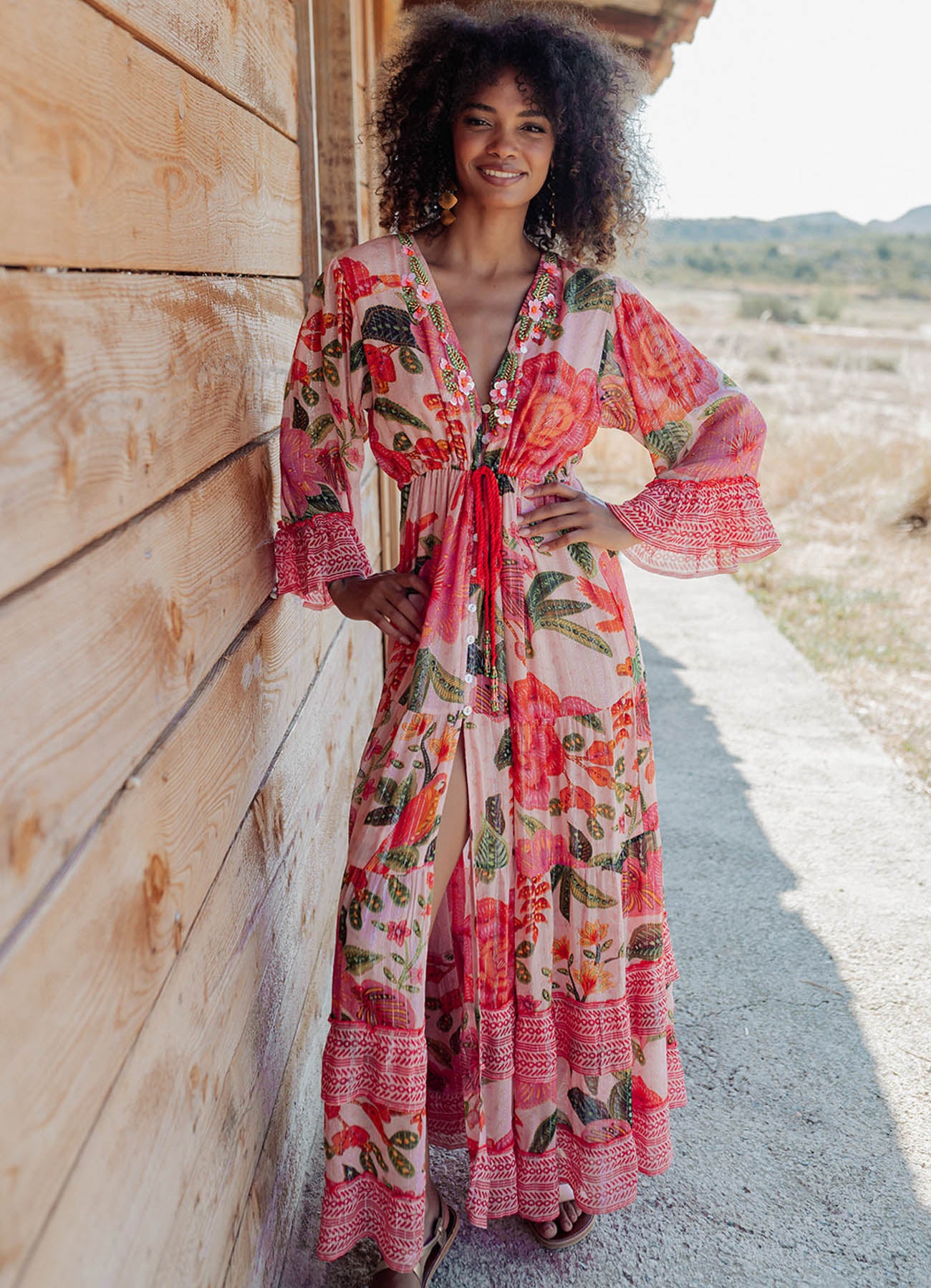 Long Sleeves Long Dress : Multicolor