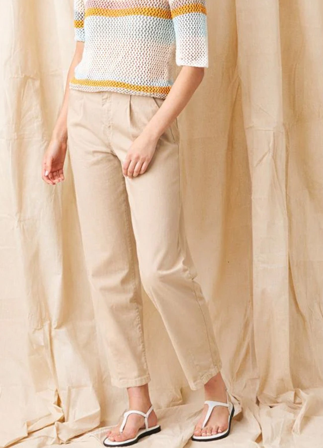 May Stretch Gaberdine Barrel Pants : Beige