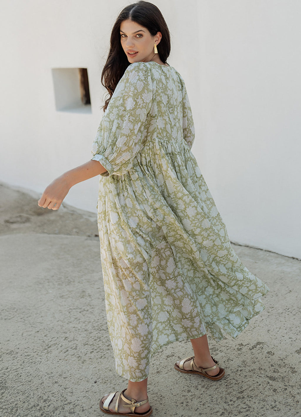 Long Sleeves Long Dress Organic Cotton : Green