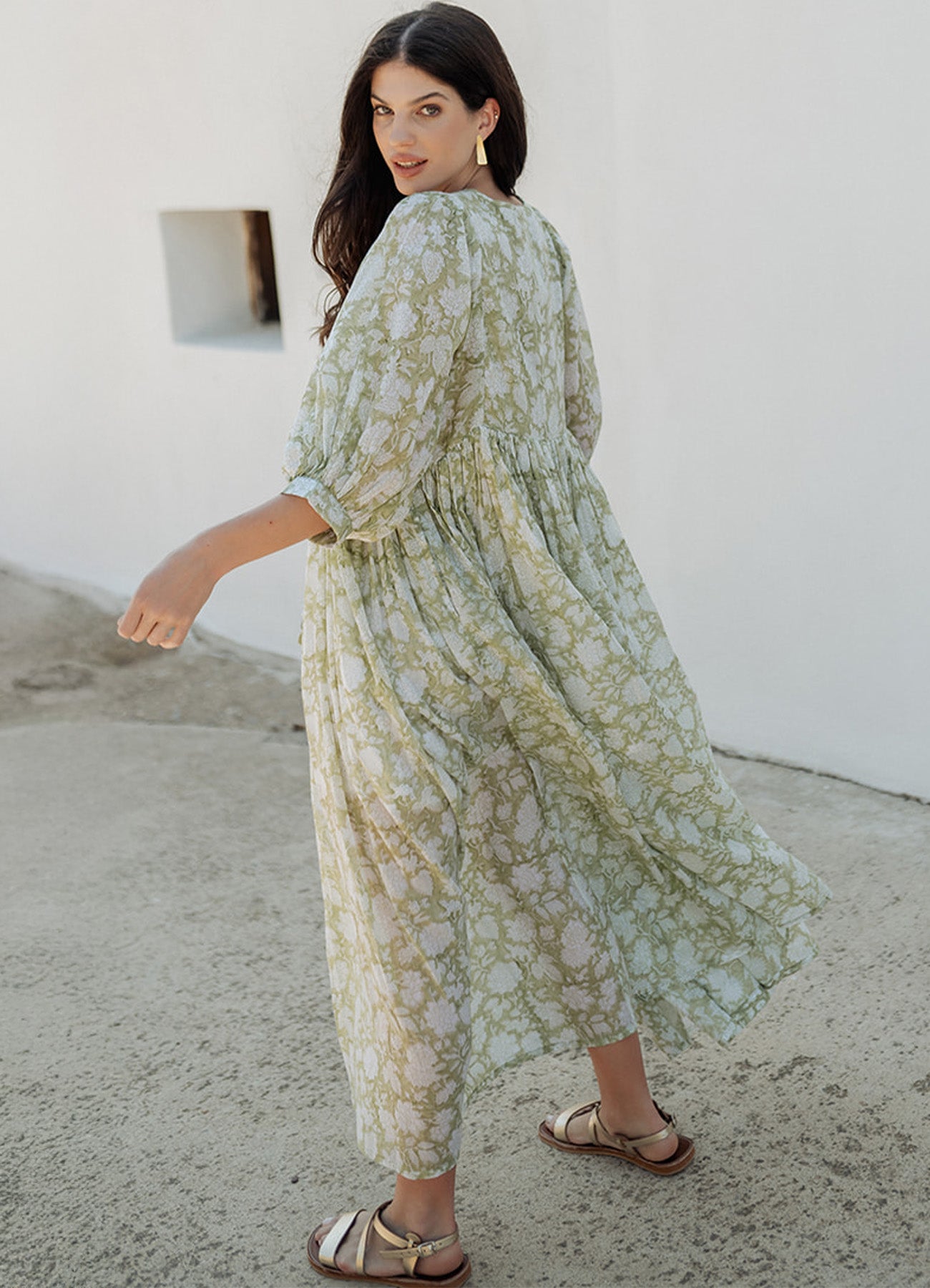 Long Sleeves Long Dress Organic Cotton : Green