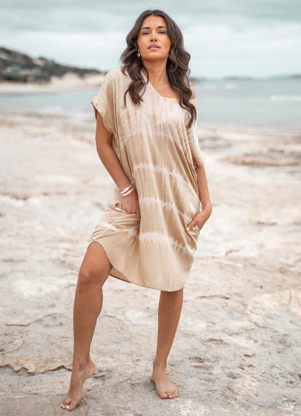Short Kaftan Noa Tie Dye Sand/Beige : Tie Dye Sand/ Beige