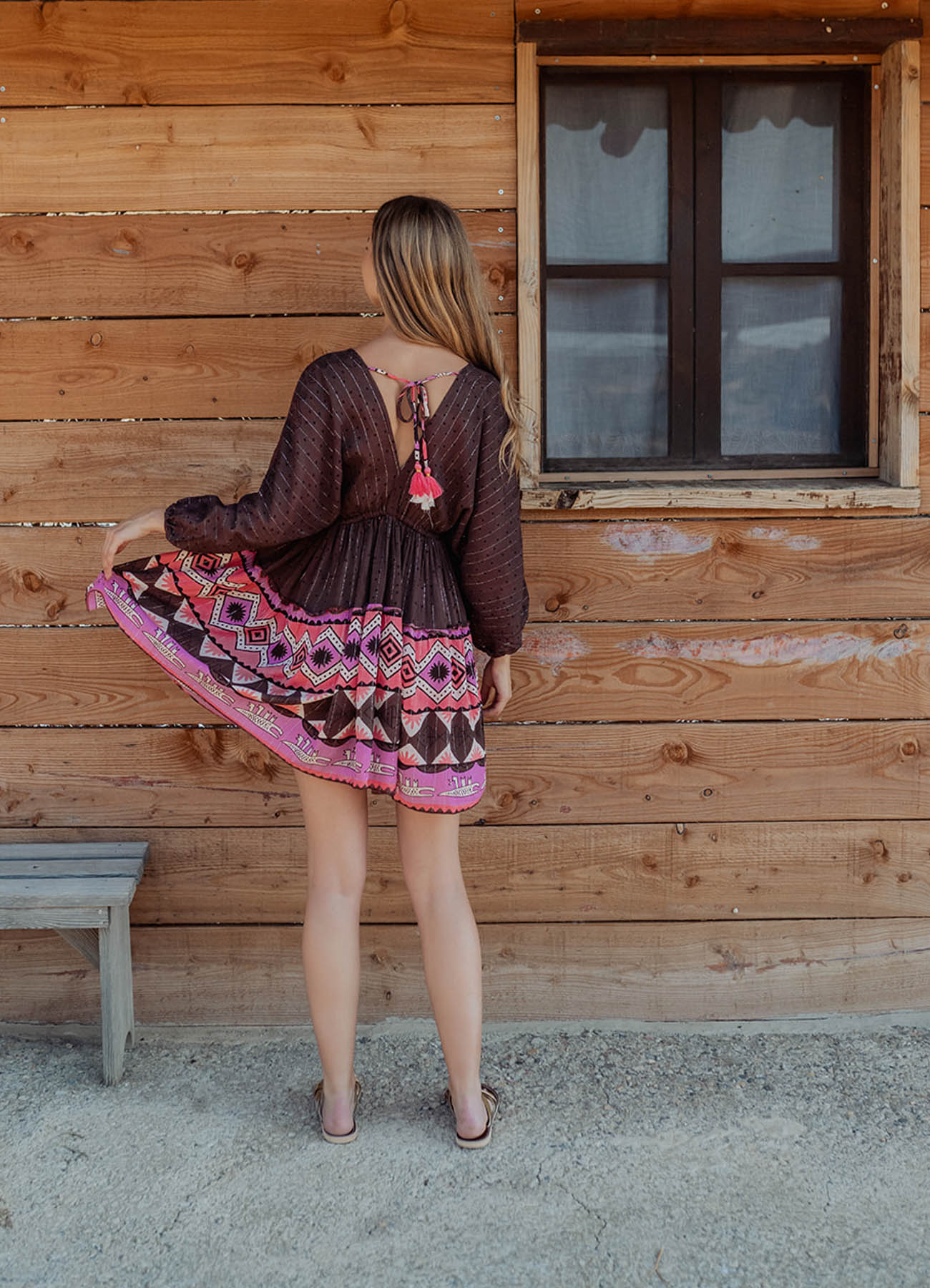 Short Dress Long Sleeves : Brown