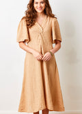 Liora Linen V-Neck Wide Sleeve Dress : Acorn