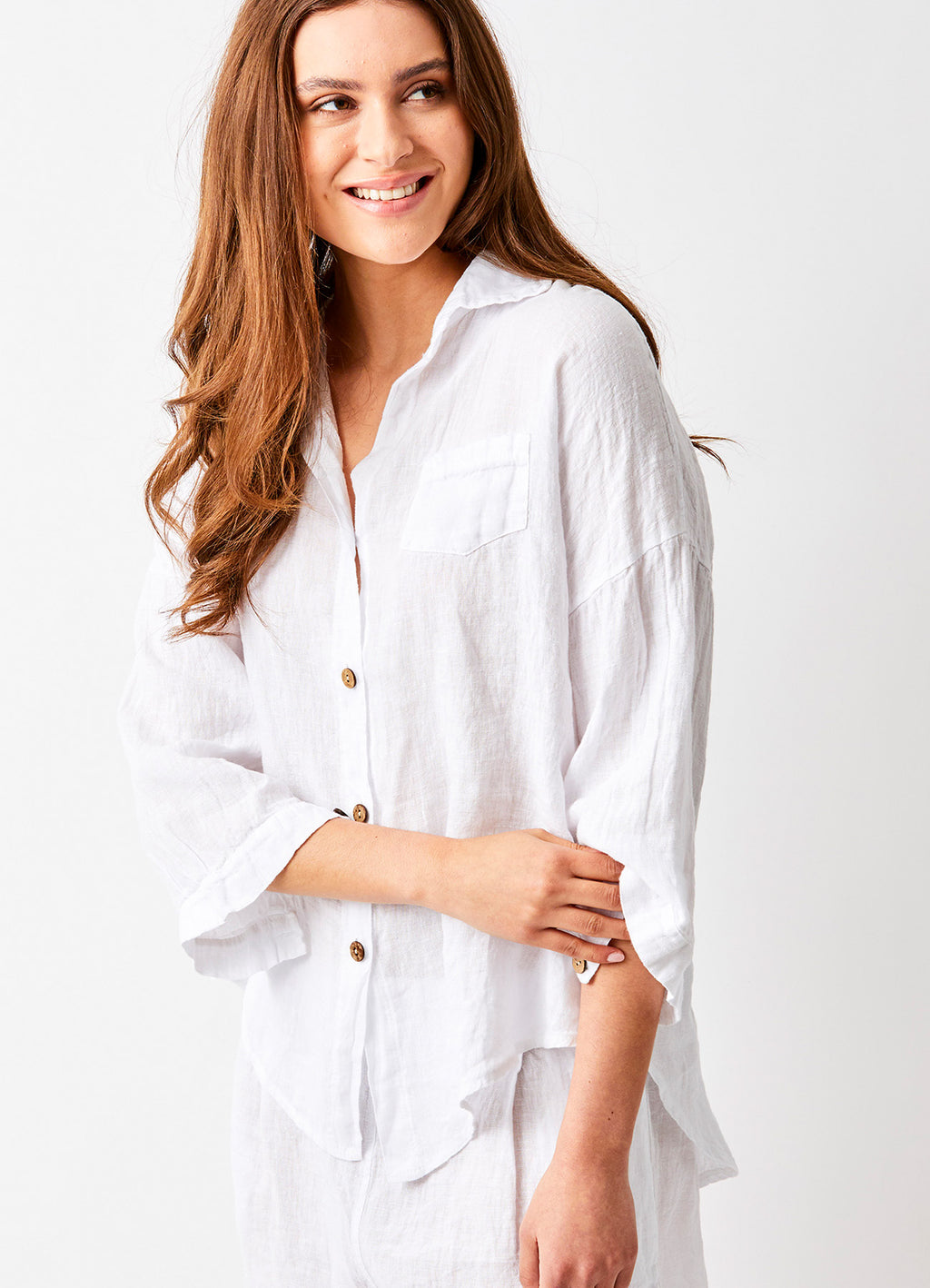 Sapphira Linen Shirt With Side Splits And Pocket : White