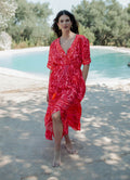 Short Sleeves Long Dress : Fucxia