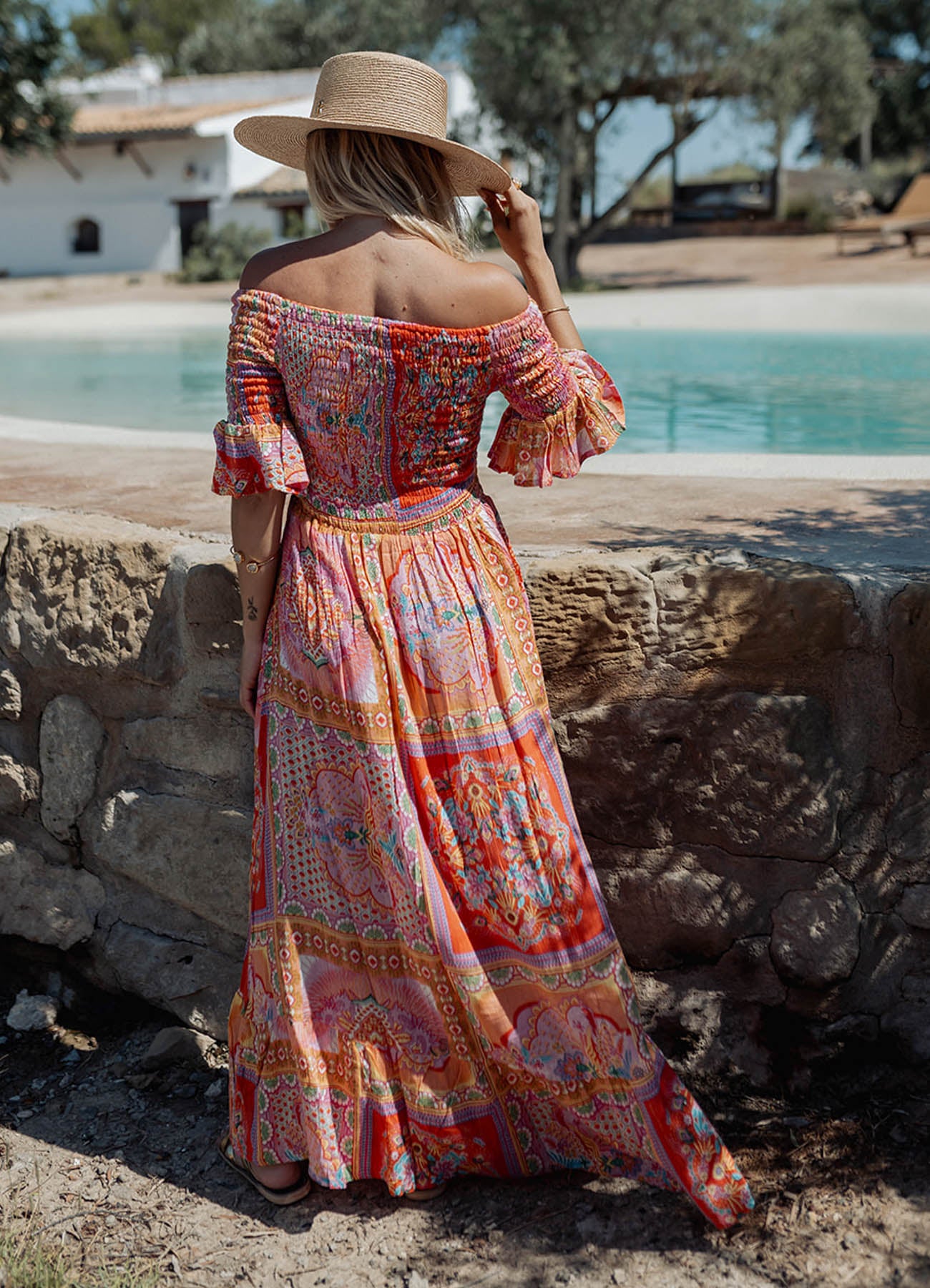 Long Smocking Dress : Orange