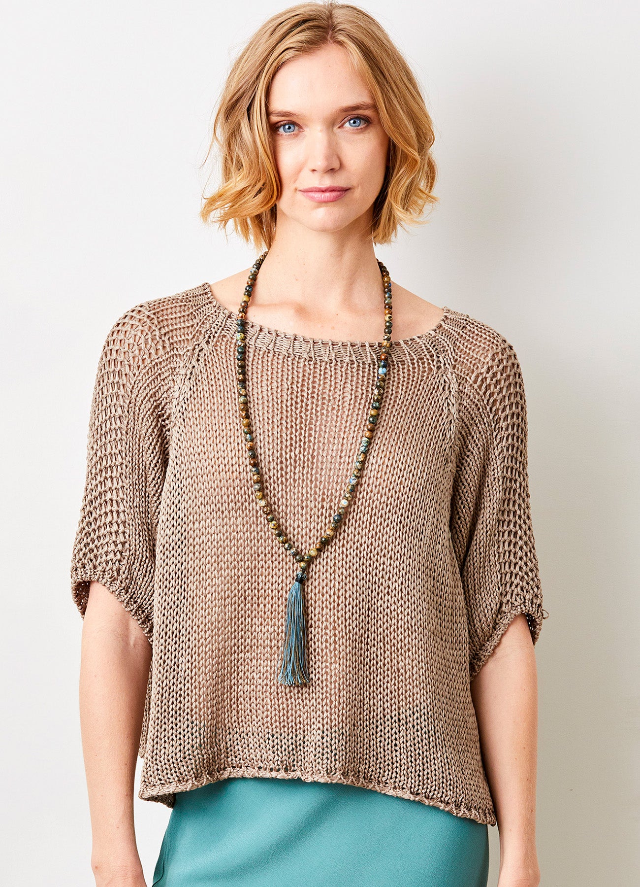 Jacky Cotton Crochet Knit Sweater : Taupe