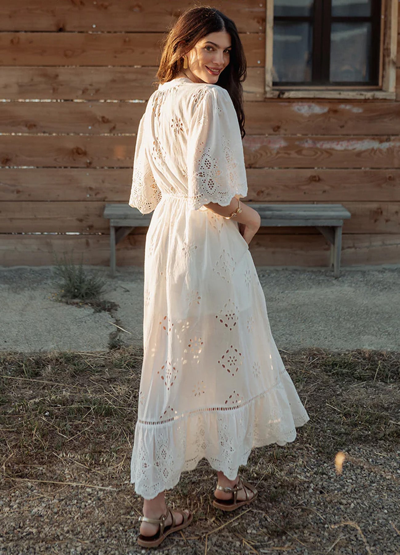 Long Dress Short Sleeves : White