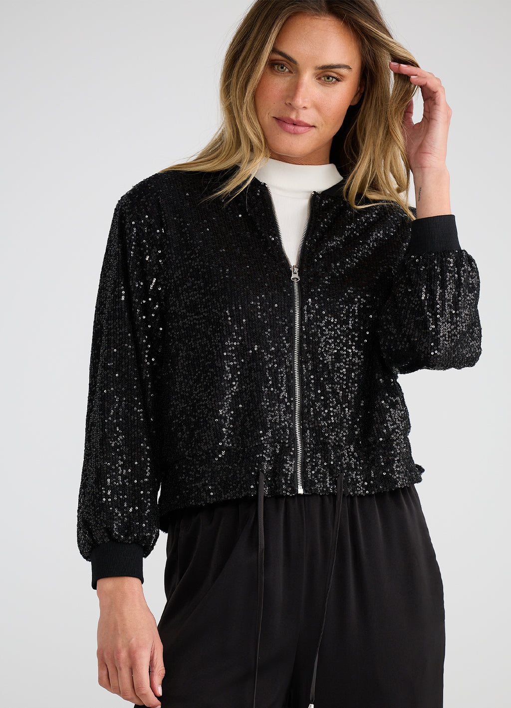 Jazzy Bomber Jacket : Black Sequin
