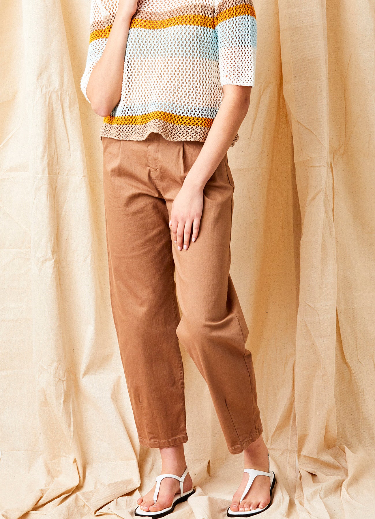 May Stretch Gaberdine Barrel Pants : Caramel