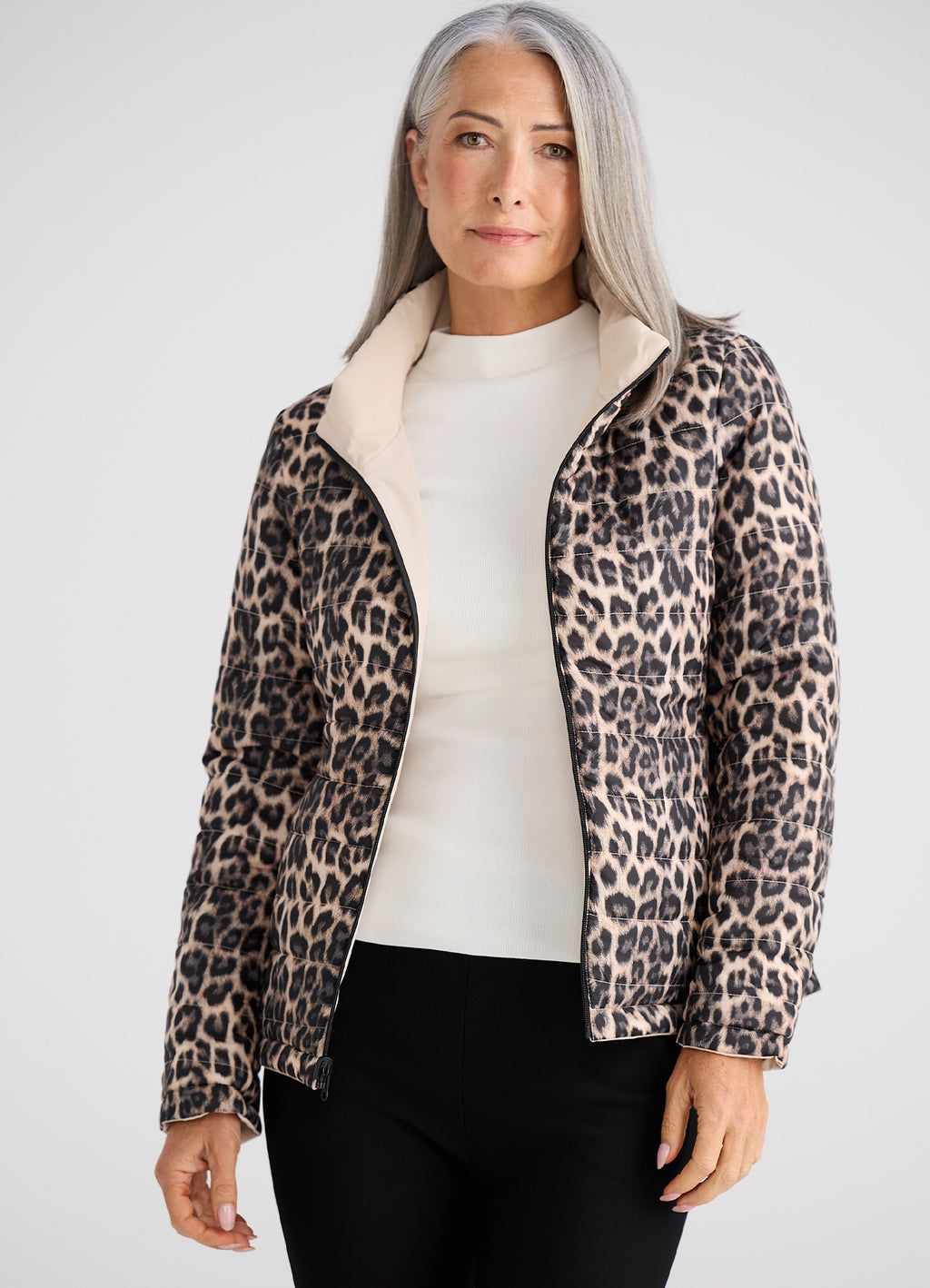 Aurelia Reversible Puffer : Leopard Beige