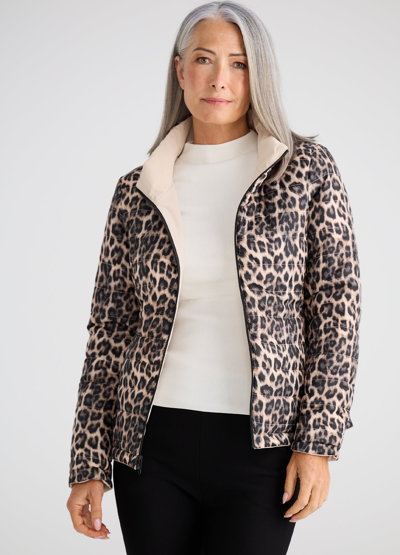 Aurelia Reversible Puffer : Leopard Beige