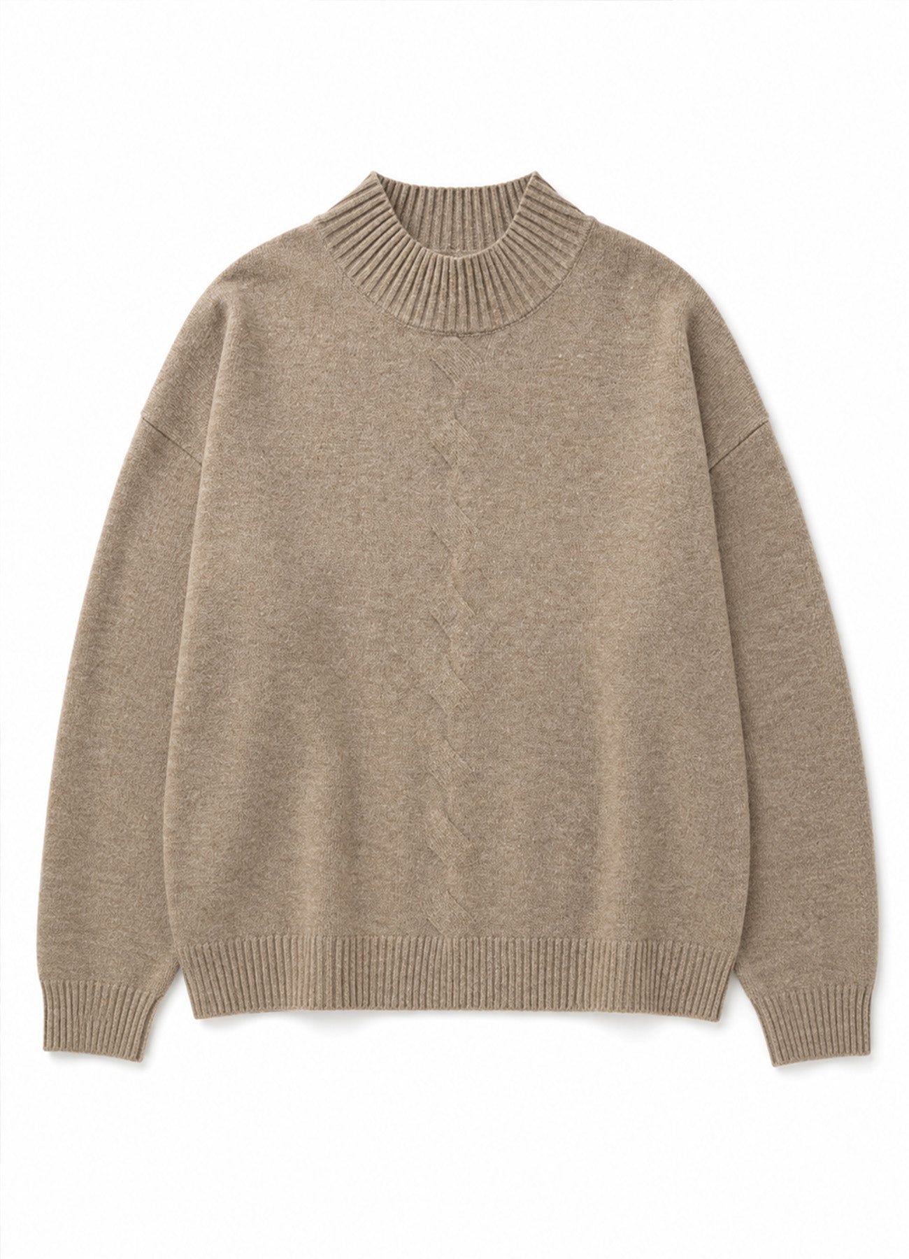 Pull Col Rond Torsade Devant Milieu : Taupe