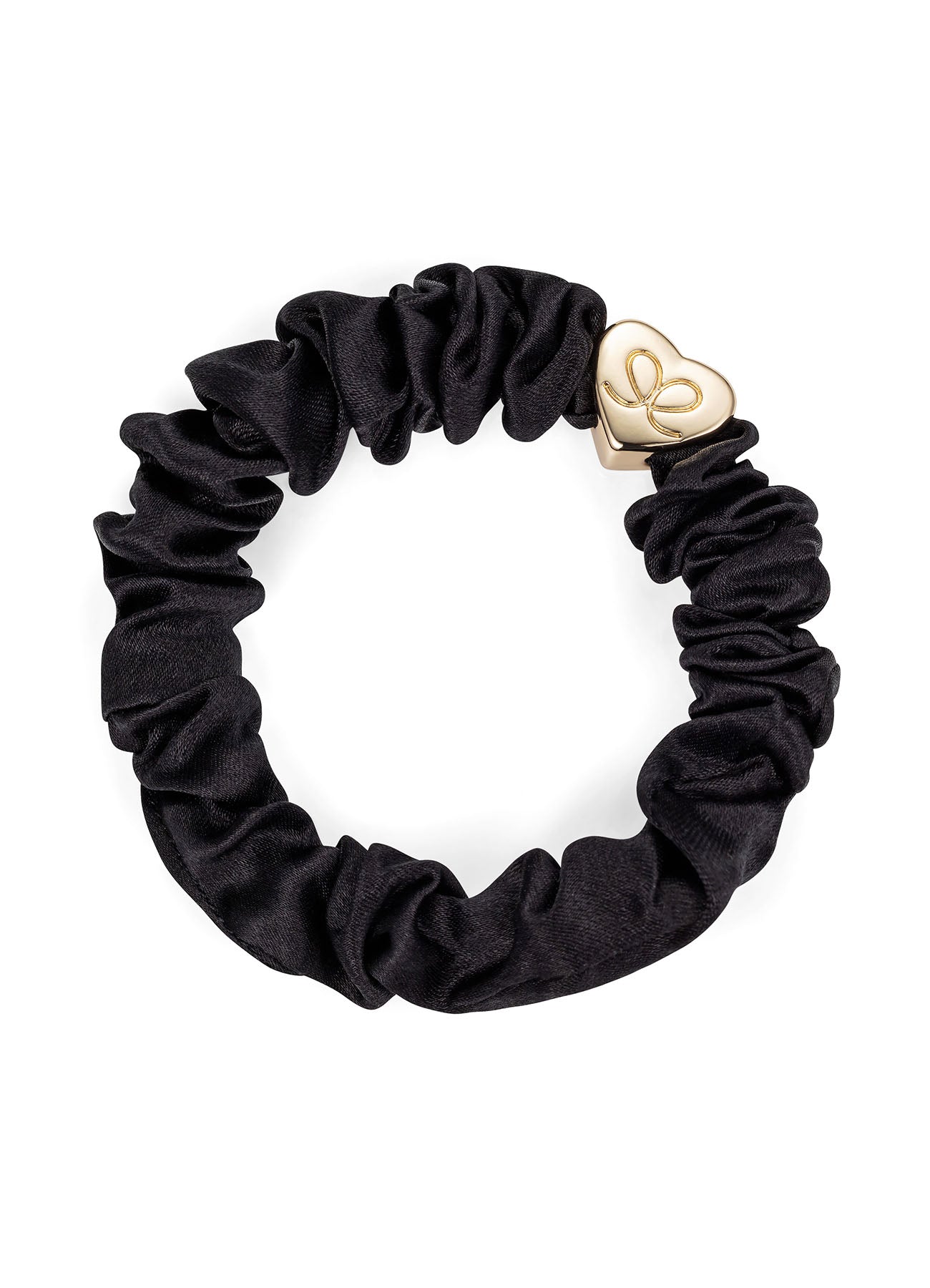Gold Heart Silk Scrunchie : Black