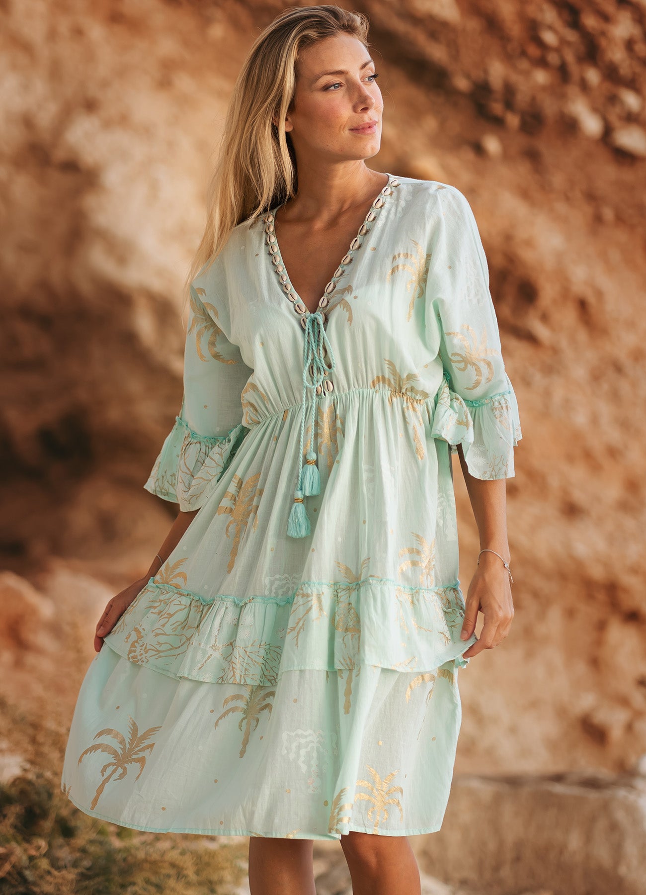 Short Dress : Aqua/Beige