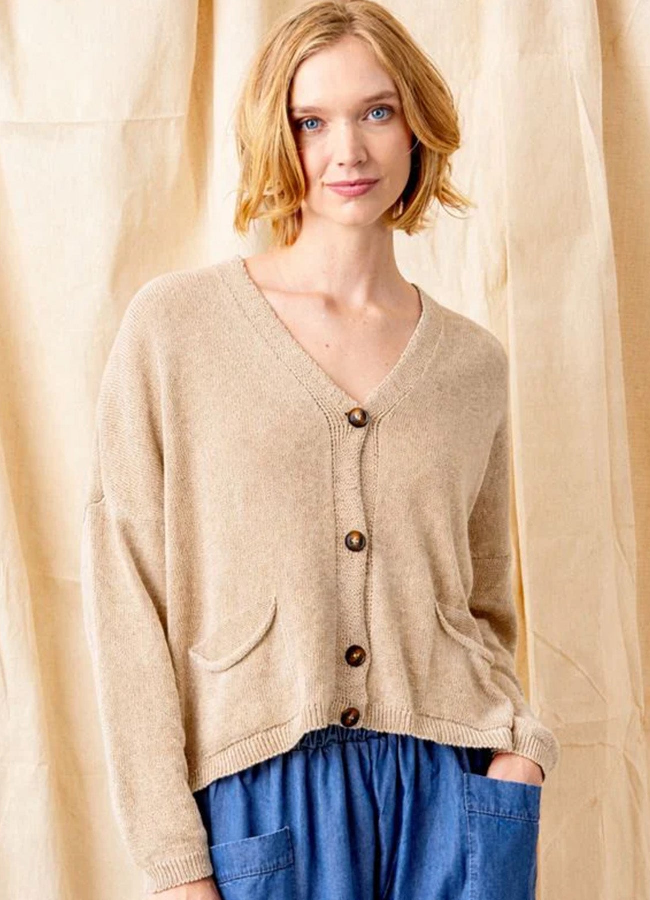 Fulton Fine Knit Pocket Cardigan Knit : Beige