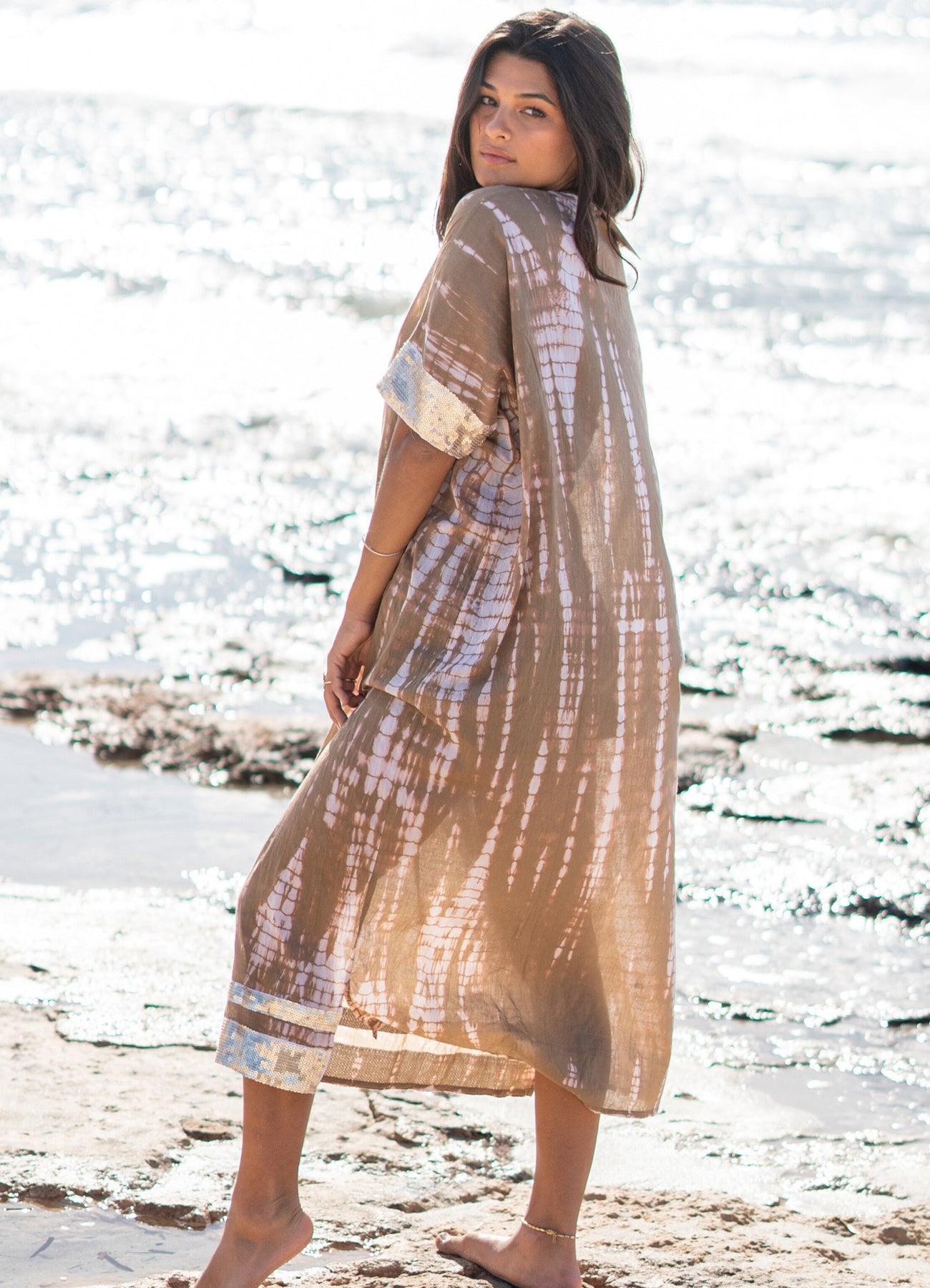 Kaftan Jada Flo Taupe Tye Dye : Taupe Tie Dye