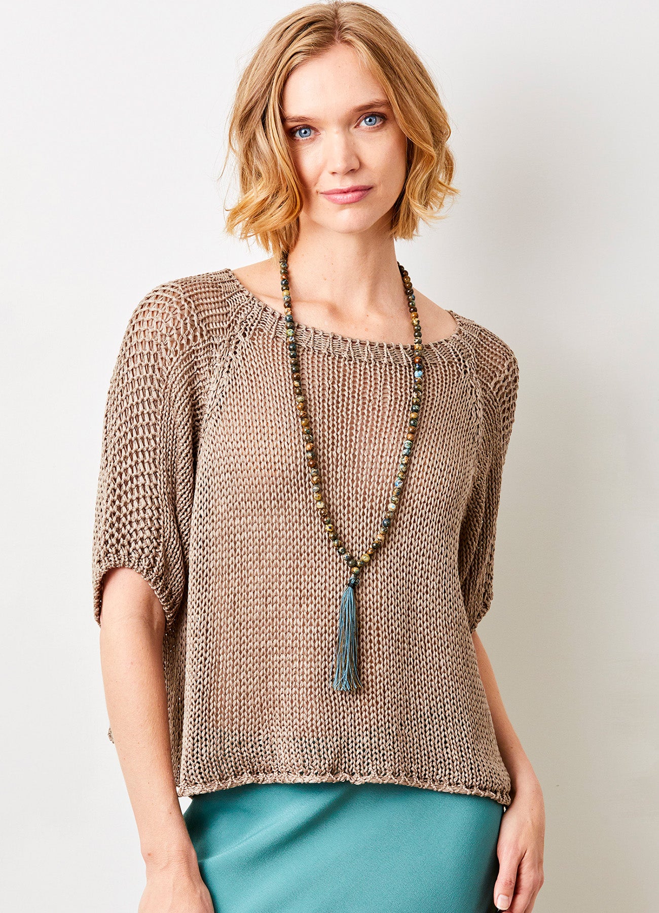 Jacky Cotton Crochet Knit Sweater : Taupe