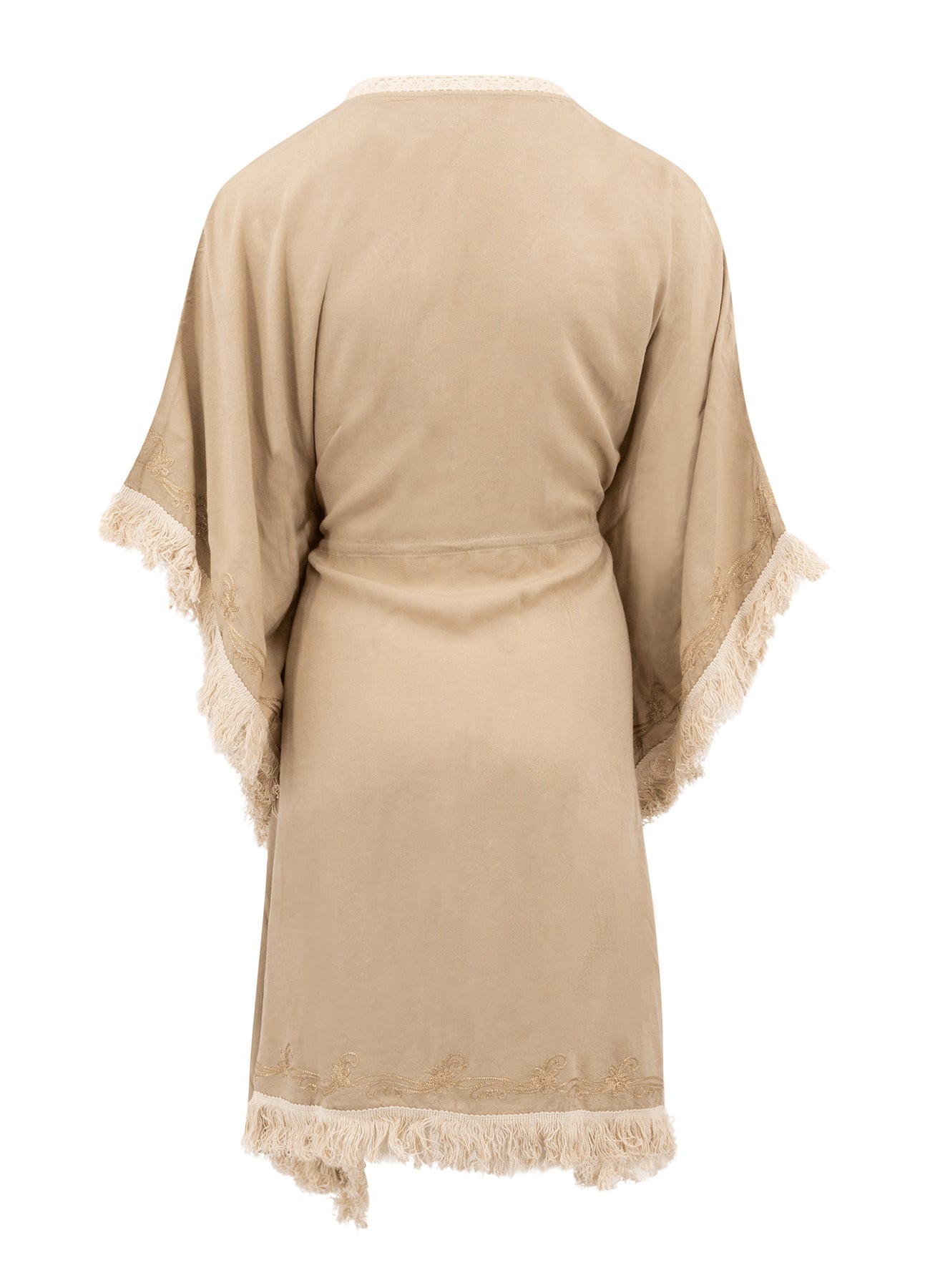 Short Kimono Fringe Fresco Light Taupe : Light Taupe
