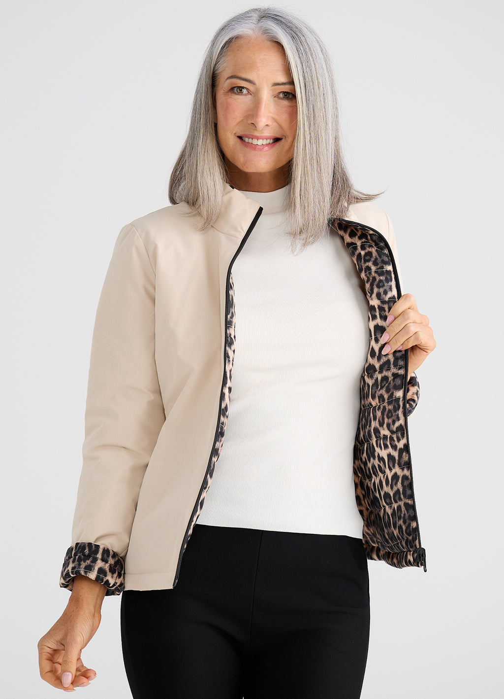 Aurelia Reversible Puffer : Leopard Beige