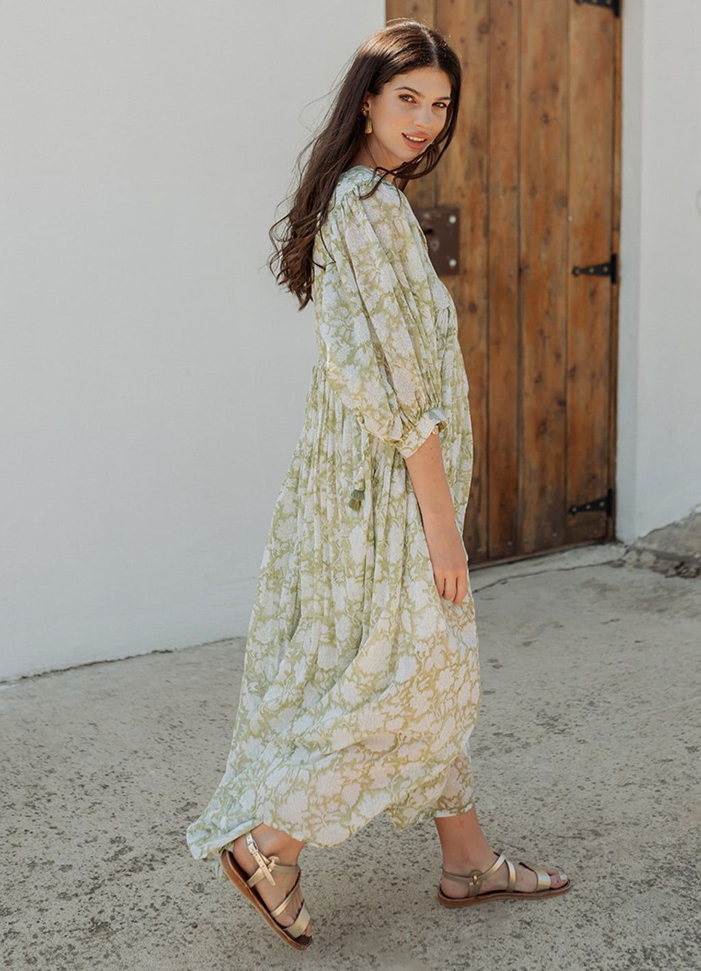 Long Sleeves Long Dress Organic Cotton : Green