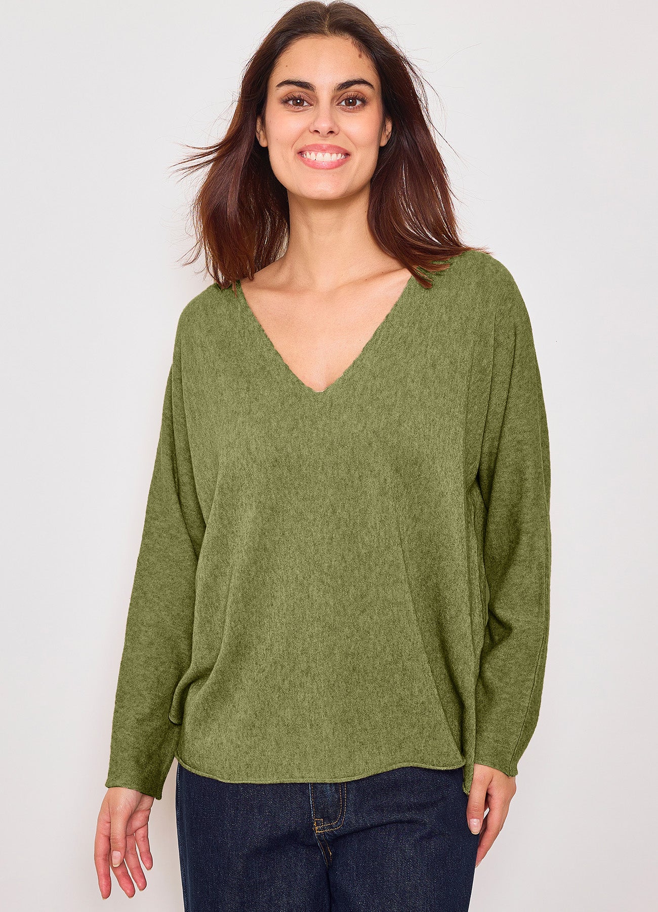 Pull Col V Oversize : Khaki
