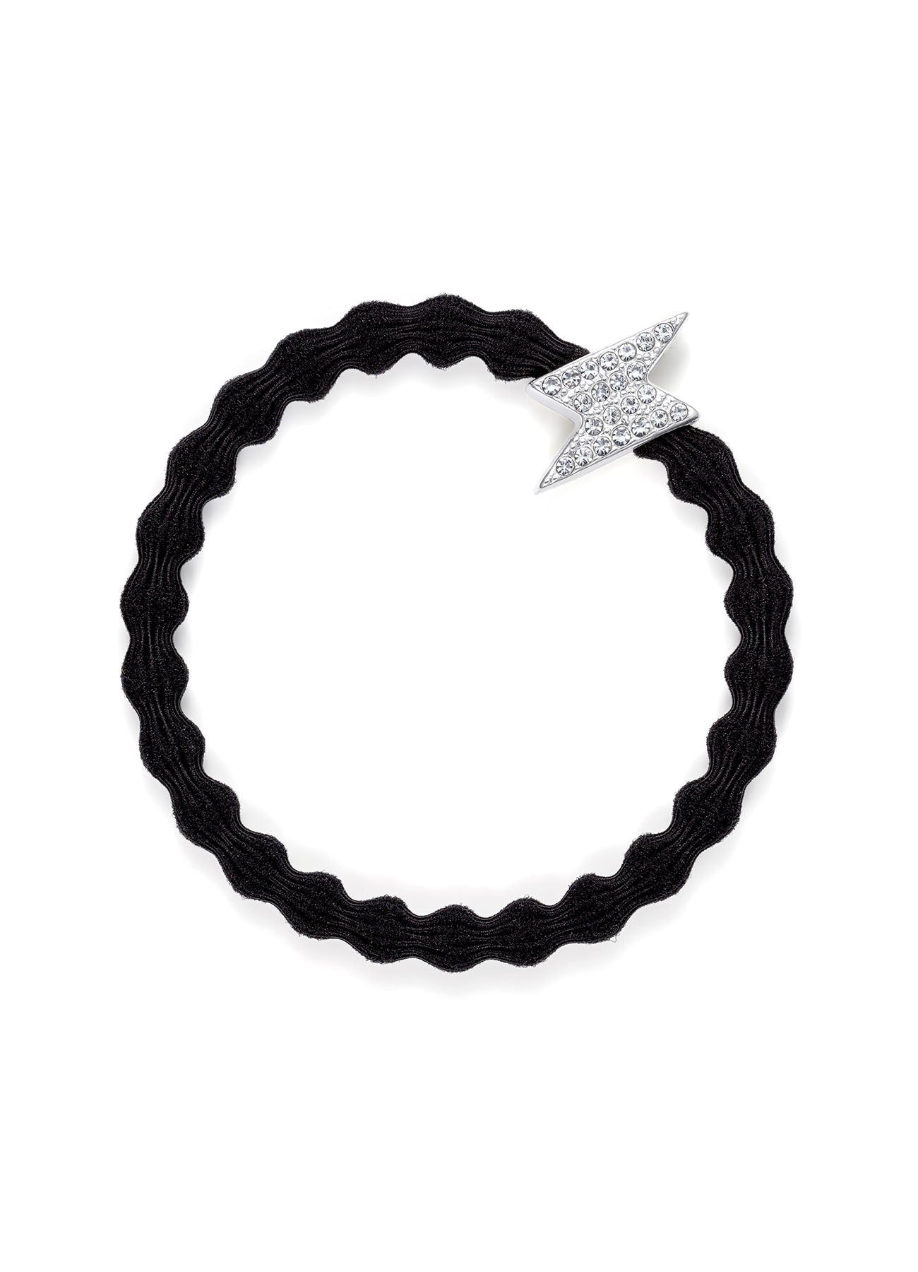 Hair Ties Silver Diamante Bolt Black : Black