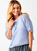 Jacky Cotton Crochet Knit Sweater : Baby Blue