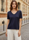 Top Satin Col V : Navy