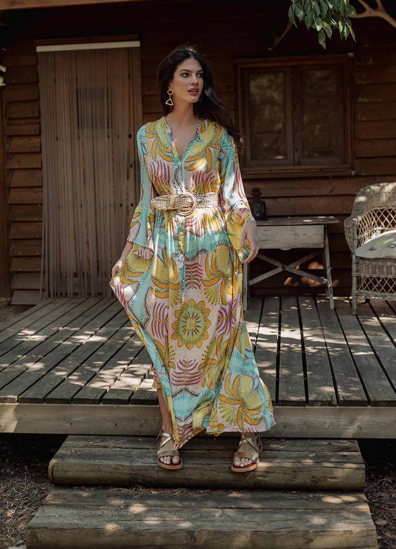 Long Sleeves Long Dress : Multicolor