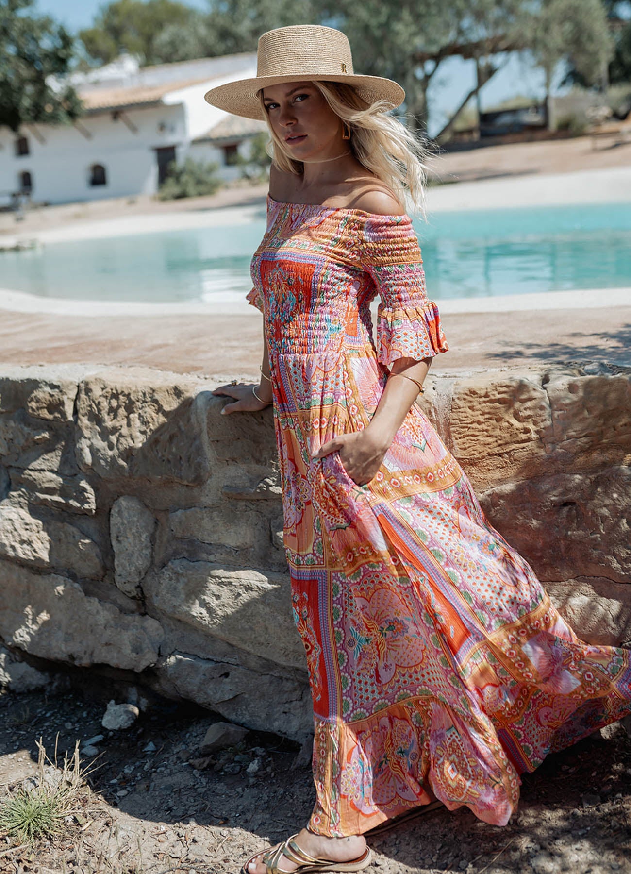Long Smocking Dress : Orange
