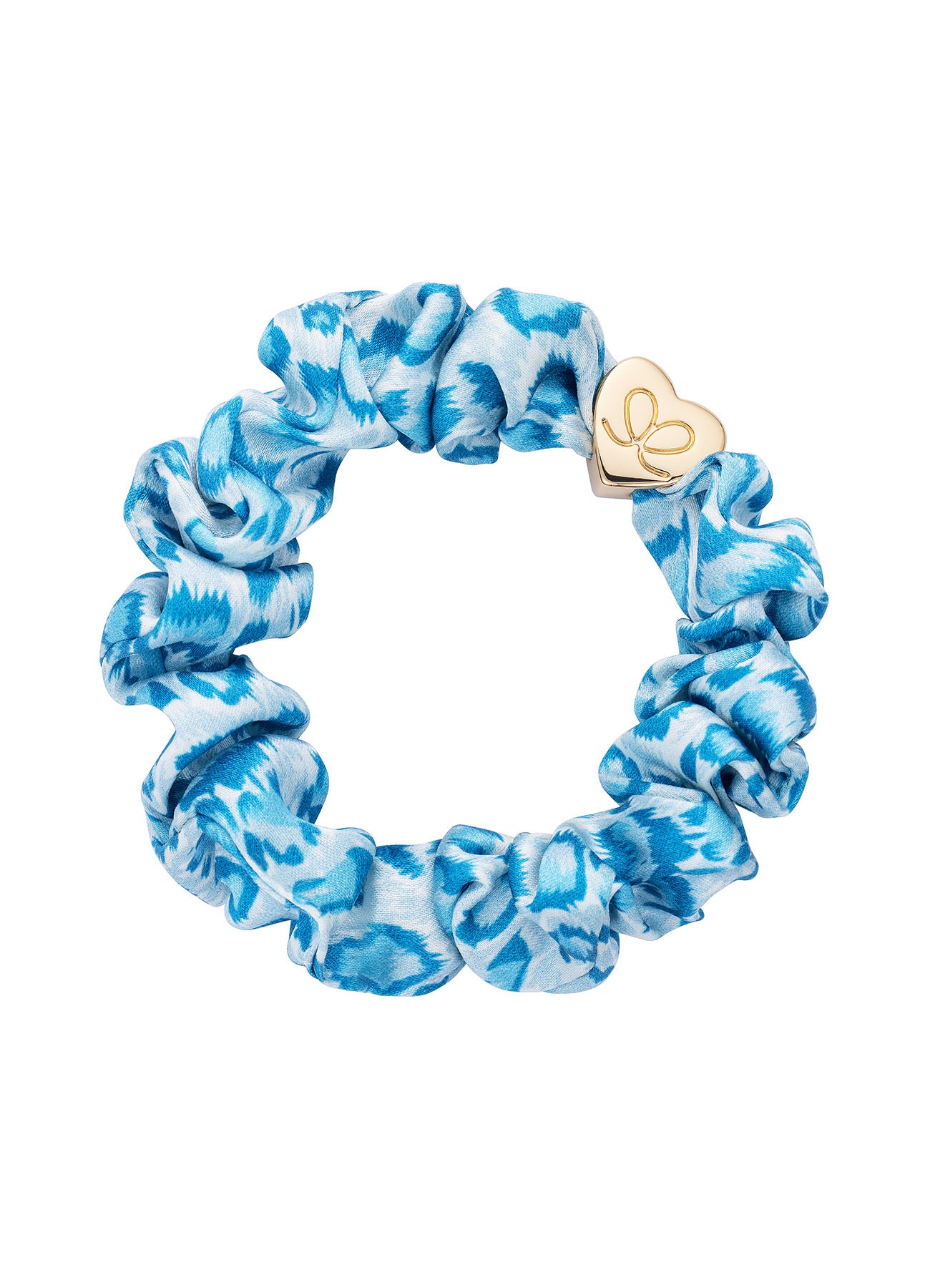 Gold Heart Silk Scrunchie : Blue Leopard