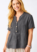 Scarletta Linen Smocked Short Sleeve Top : Antracite