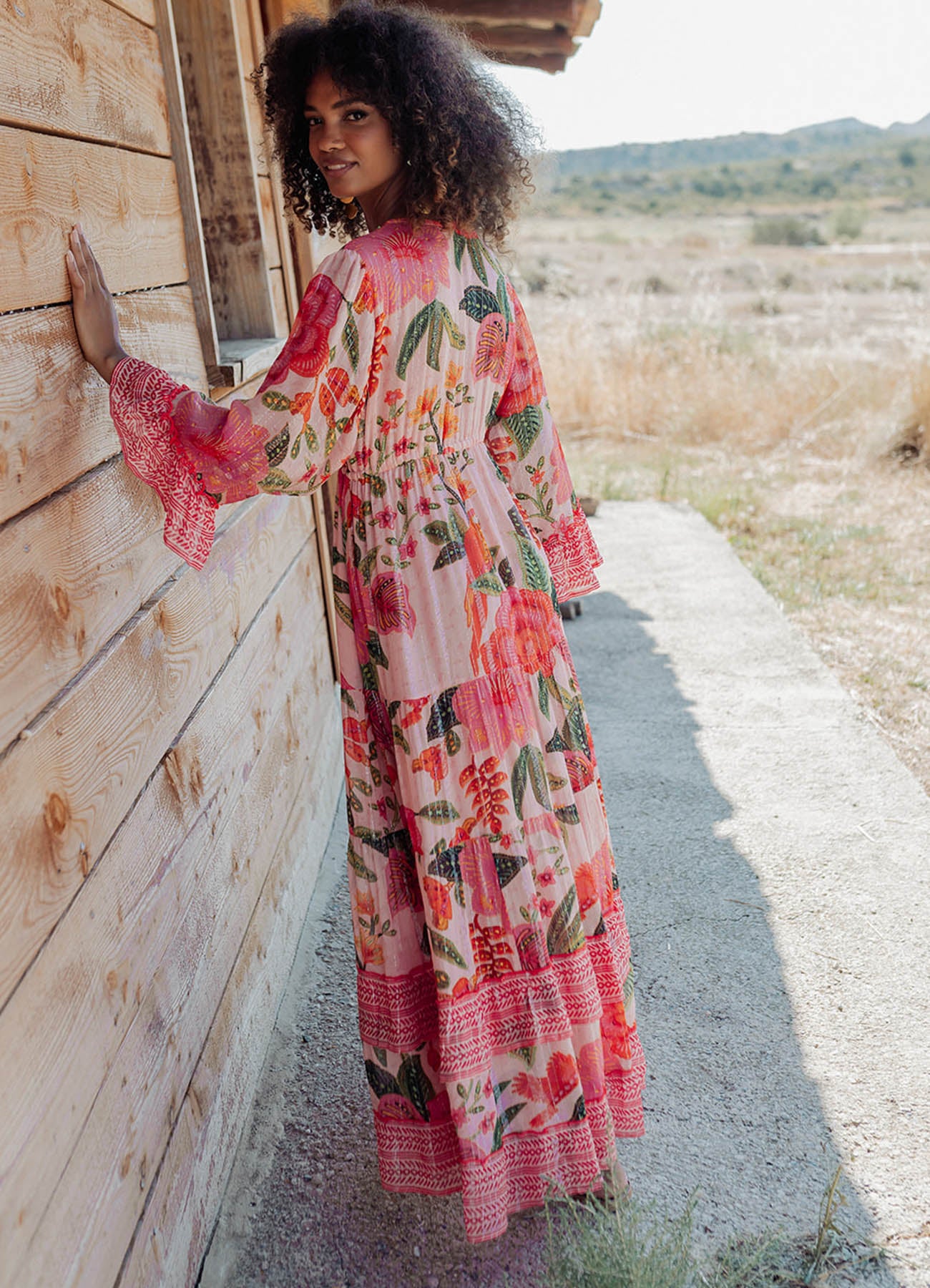 Long Sleeves Long Dress : Multicolor
