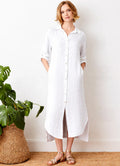 Larino Linen Long Button Thru Dress : Snow White
