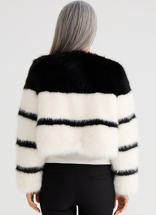 Debby Fur Jacket : Monochrome Stripe