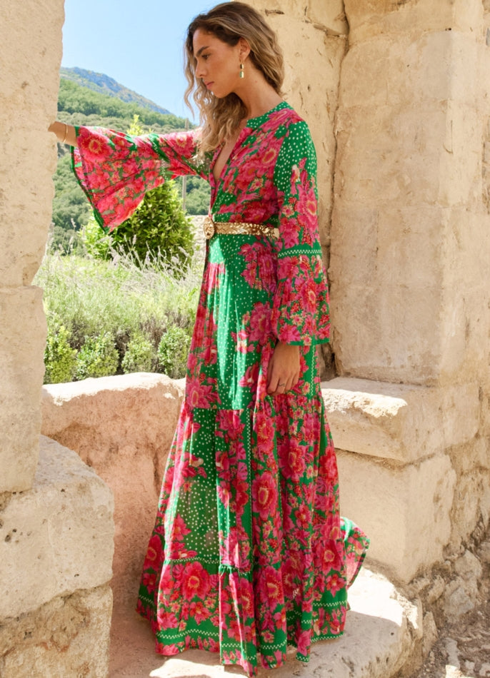 Hawai Verde Long Dress Long Sleeves : Green