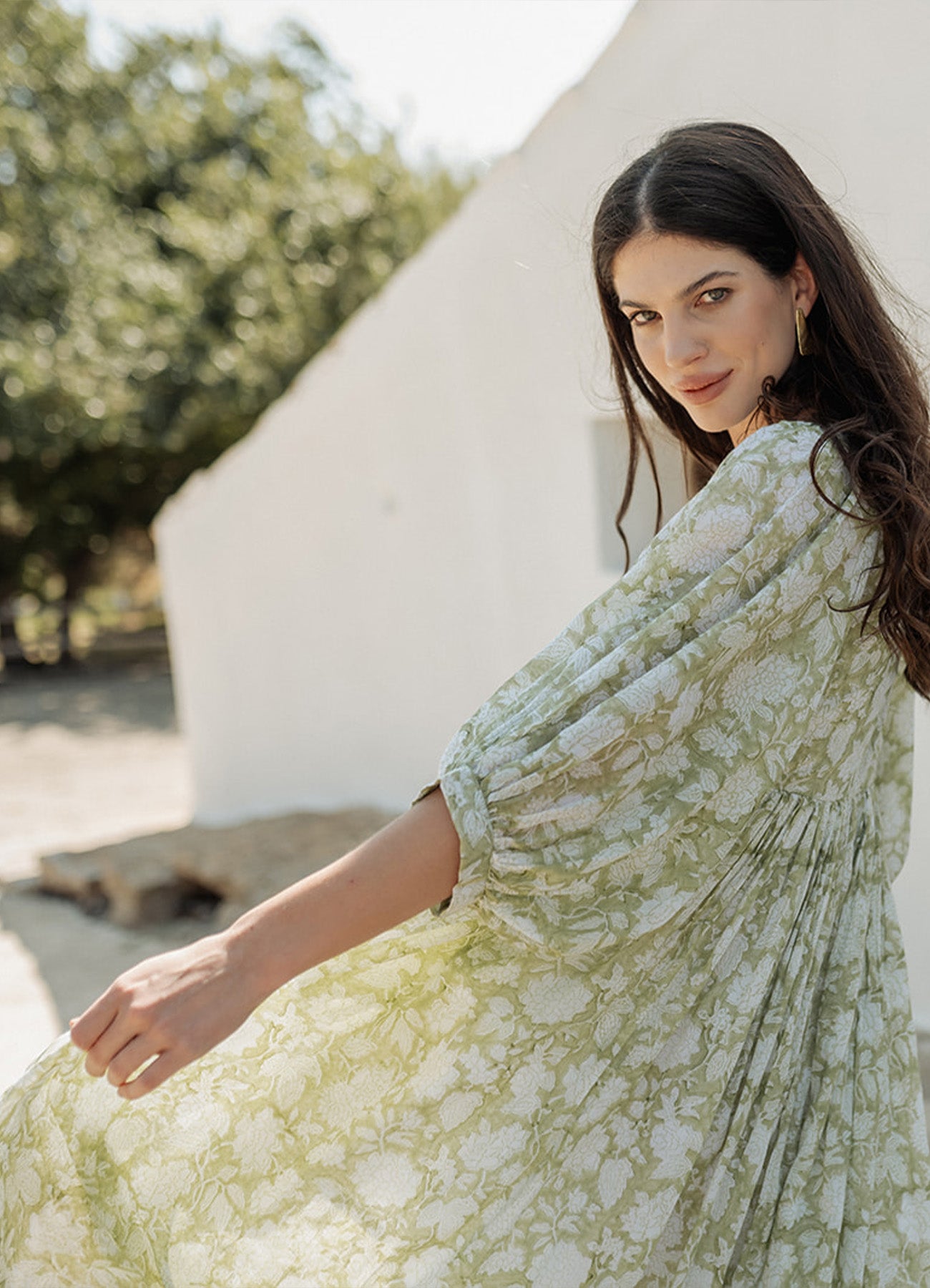 Long Sleeves Long Dress Organic Cotton : Green