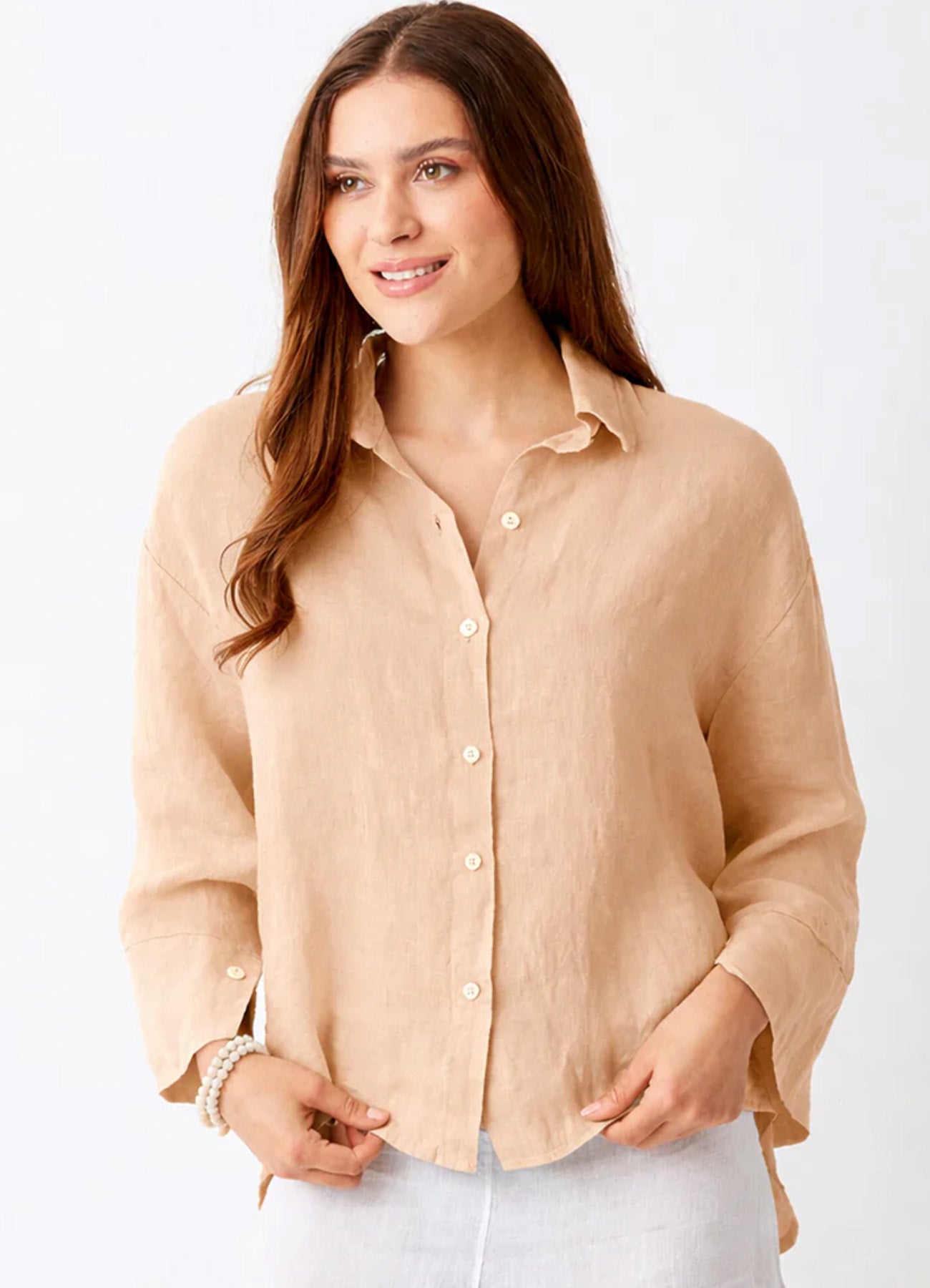 Lago Hi Lo Linen Shirt With Wide Sleeves : Acorn